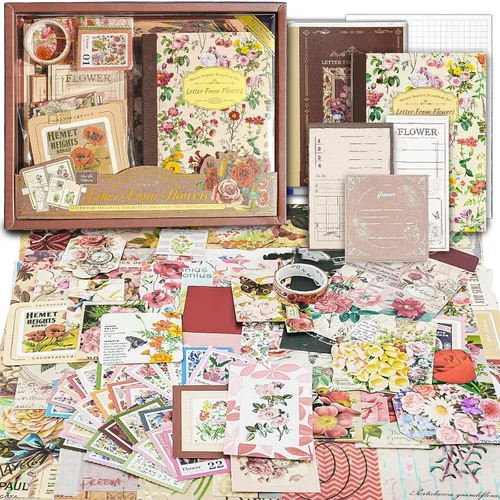 Vista 9 de Kit de Suministros para Scrapbooking, Kit de Scrapbook Estético Botánico Vintage para Bullet Journal Junk Journal A6 Cuaderno de Cuadrícula