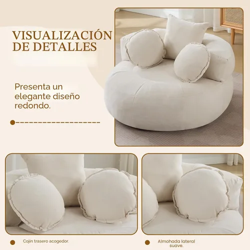 Vista 4 de Boneless Convertible Round Floor Sofa Chair with Expandable Seat, Black