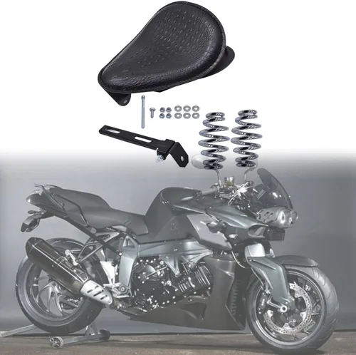 Vista 7 de labwork Cojín de cuero estilo cocodrilo para motocicleta, asiento individual con amortiguador, placa base de resorte, repuesto para Chopper Bobber