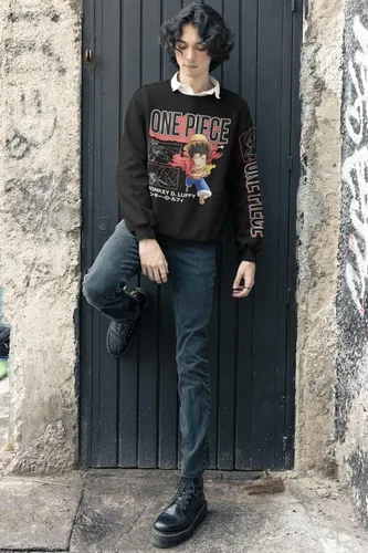 Vista 3 de Ripple Junction One Piece Monkey D. Luffy Collage - Sudadera con cuello redondo para adulto con licencia