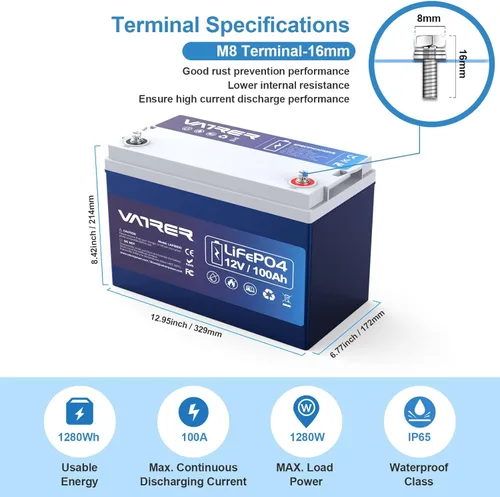 Vista 2 de Batería de litio LiFePO4 de 12 V 100 AH con monitoreo de aplicación y autocalentamiento, BMS integrado de 100 A, soporta carga a baja temperatura