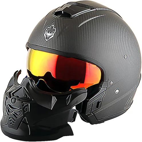 Vista 4 de Martian Genuine Real Carbon Fiber Motorcycle Full Face Helmet HB-B2 Open Face Glossy Carbon Black, DOT Approved