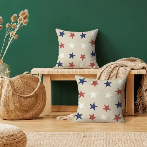 Vista 17 de Juego de 2 fundas de almohada de 16 x 16 pulgadas, diseño de estrellas azules del Día de la Independencia, almohadas decorativas para exteriores