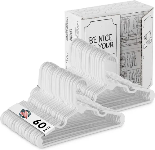 USA Made Premium - Perchas tubulares de plástico para niños, muy duraderas, resistentes y de plástico, para armario, paquete de 60 unidades (blanco)