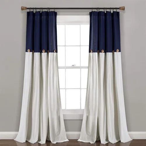 Vista 30 de Lush Decor - Cortinas de lino con botones de estilo granja, panel individual, diseño plisado de dos tonos de 40 pulgadas de ancho x 108 pulgadas