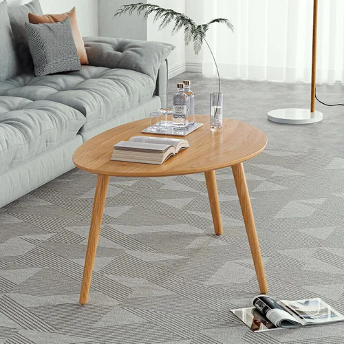Vista 9 de Mesa de café ovalada pequeña, mesa de café moderna de mediados de siglo para sala de estar, mesas laterales y auxiliares 100% madera de roble macizo