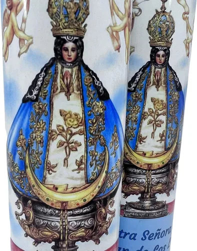 Vista 9 de Vela de ofrenda o oración sin aroma la santísima virgen de San Juan de los lagos recipiente alto de vidrio