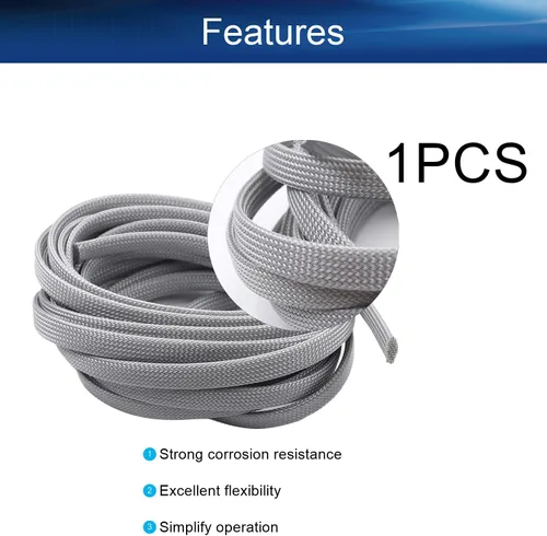 Vista 4 de Bettomshin 1 funda de organización de cables de 16.4 pies (16.4 ft), protector de cable gris PET de 38 pulgadas de ancho, tubo de telar de alambre