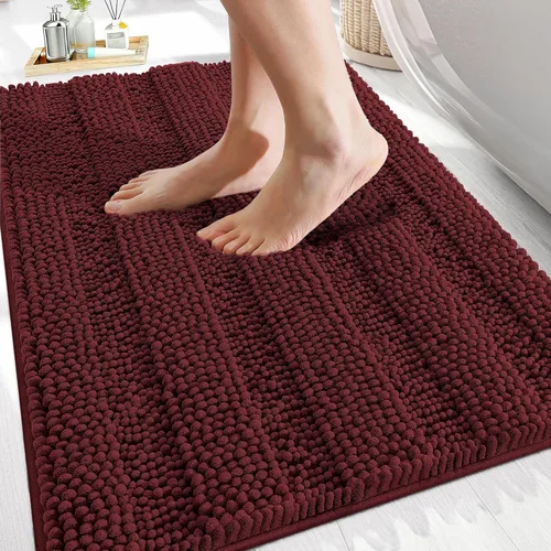 Vista 139 de OLANLY Alfombras de Baño Gruesas de 47 x 20 pulgadas, Extra Suaves Absorbentes de Chenilla a Rayas, Respaldo de Goma, Lavables y Secables a Máquina