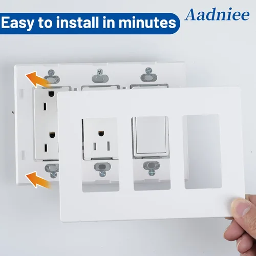 Vista 4 de Placas de pared decorativas sin tornillos, cubiertas de tomacorriente seguras para niños de 3 bandas, tamaño estándar 4.68" x 6.54", placa frontal