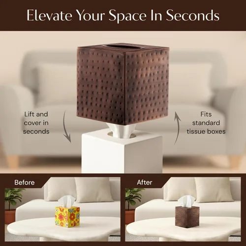 Vista 6 de Monarch Abode Funda de Caja de Paños Cuadrada – Caja de Paños de Cobre Antiguo Martillada a Mano de Metal para Baño, Cubo de Servilletas Faciales