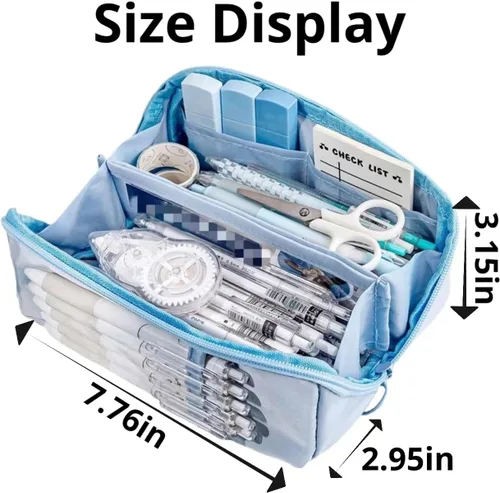 Vista 2 de AuraGlor Estuche para lápices de gran capacidad, 8 compartimentos, bolsa grande para lápices, estuche para lápices, organizador de almacenamiento