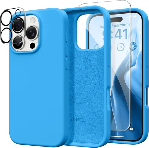 Vista 296 de GONEZ Funda magnética para iPhone 14, compatible con Magsafe, con protector de pantalla + protector de cámara, forro de microfibra antiarañazos