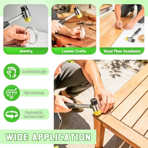 Vista 5 de MotBach Martillos pequeños de goma de 0.984 in, cabeza de plástico y goma de doble cara, martillo de goma de dos caras pequeño mazo de plástico