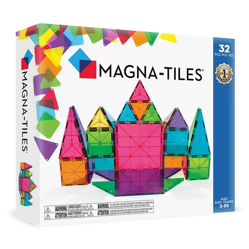 MAGNA-TILES Juego clásico de construcción magnética de 32 piezas, la marca original de construcción magnética