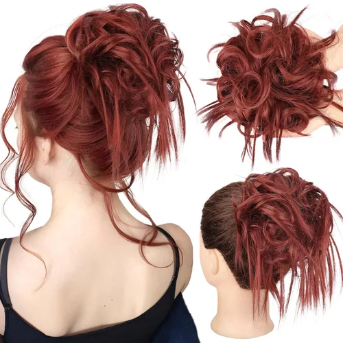 Vista 49 de HMD - Extensiones de cabello con chongo alborotado y coleta con banda elástica de goma, extensiones de cabello sintético para mujer, extensiones