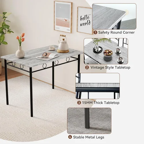 Vista 5 de Juego de mesa y sillas de comedor para cocina Vipbear para 4, juego de mesa de cocina de 5 piezas, juegos de mesa para comedor, juego de mesa