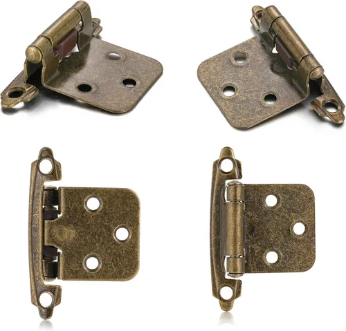 Vista 6 de 4 Pack (2 Pares) Bisagras de cierre automático de latón antiguo para puerta de gabinete de cocina, 1/2" de superposición (variable) Bisagras