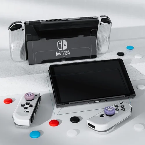 Vista 7 de FANPL Improved Clear Case Kit for Nintendo Switch OLED, PC Cover for Switch OLED Console and TPU Case with Transparent Lattice Pattern for Joy Con