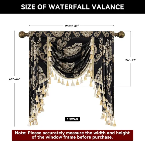 Vista 3 de Loom and Mill Cenefas de Cascada de Lujo para Ventanas, Elegante Cenefa de Cortinas Gruesas de Jacquard con Borlas para Sala de Estar, Dormitorio