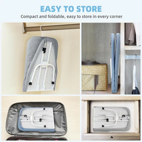Vista 4 de STORAGE MANIAC Planchado de mesa amplio, marco de planchado, mini plegable con 2 fundas extraíbles, tapete de hierro pequeño portátil