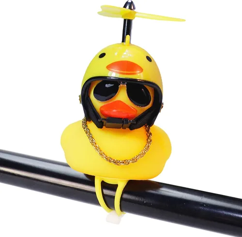 Vista 17 de wonuu Adornos de pato de goma para automóvil, decoración de tablero de instrumentos de pato amarillo, cuernos de bicicleta de pato con casco