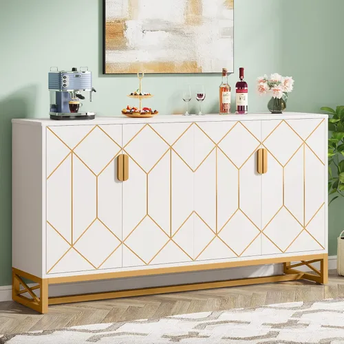 Vista 8 de Tribesigns White Gold Storage Cabinet with Door and Adjustable Shelves for Living Room, Modern Floor Cabinets Long Sideboard Buffet Golden Coffee