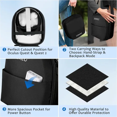 Vista 2 de Funda de transporte VR para Oculus Quest 2 Estuche rígido para Meta Quest 3Quest 2Apple Vision Pro con correa para la cabeza, auriculares