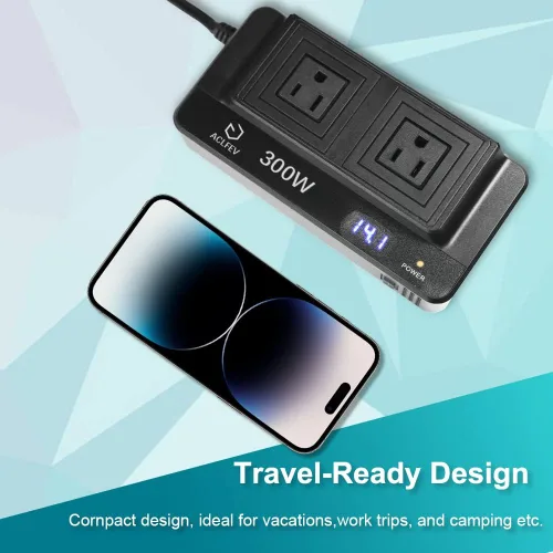 Vista 6 de Inversor de corriente para automóvil de 300 W CC de 12 V a 110 V, adaptador de enchufe de CA convertidor de salida con adaptador de enchufe USB dual
