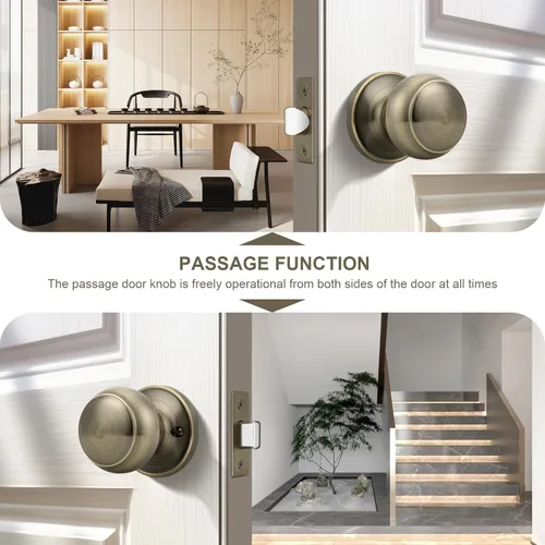 Vista 4 de Probrico Perillas de puerta para interiores, pomos de puerta de armario de latón antiguo, manijas de puerta de paso, sin llave, paquete de 2