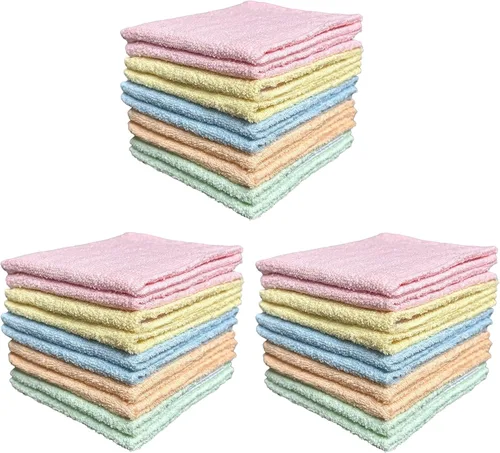 Vista 7 de Paquete de 15 paños 100% algodón extrasuaves, altamente absorbentes, lavables a máquina, tamaño 12 x 12 pulgadas, varios colores.