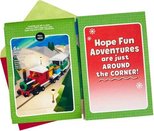 Vista 2 de Hallmark Tarjeta de Navidad Lego para niños (kit de construcción de tren de juguete)