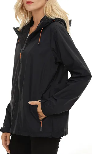 Vista 2 de LeSies Chaqueta impermeable para mujer, ligera, impermeable, con capucha, rompevientos ajustable