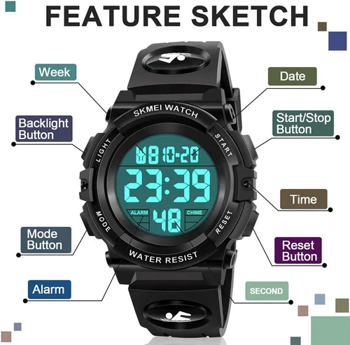 Vista 2 de ATIMO Reloj deportivo digital impermeable LED 50M para niños - Regalos para niños