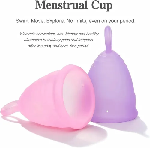 Vista 6 de Copas menstruales reutilizables, 12 horas de protección sin fugas, copas de silicona suave de grado médico, aptas para principiantes