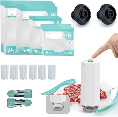 Vista 10 de Máquina Selladora al Vacío de Mano CABIBOX, Bomba de Vacío Automática para Alimentos, Selladora al Vacío Portátil Sous Vide para Almacenamiento