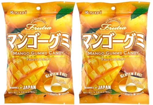 Crait Kasugai Frutia - Paquete de 2 gomitas de mango sin gluten, dulces envueltos individualmente, caramelos japoneses, caramelos de goma Kasugai