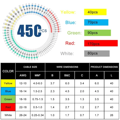 Vista 2 de 450 conectores de alambre de soldadura, conectores de cable termorretráctiles de grado marino, terminales de tope de soldadura impermeables