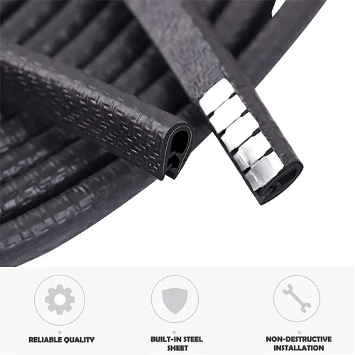 Vista 3 de Protección Universal para Puertas de Automóvil de 33 pies (10 m), Tira de Protección de Borde en Forma de U de Goma, Diseño Negro sin Pegamento