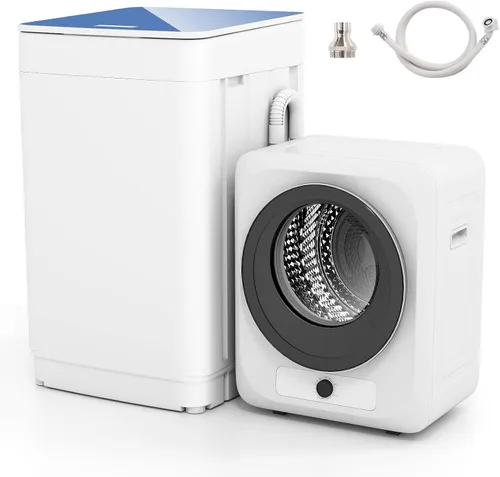 Vista 15 de VCJ Juego de lavadora y secadora portátil, lavadora totalmente automática de 17 libras y secadora portátil de 10 libras con bañera de acero Blanco