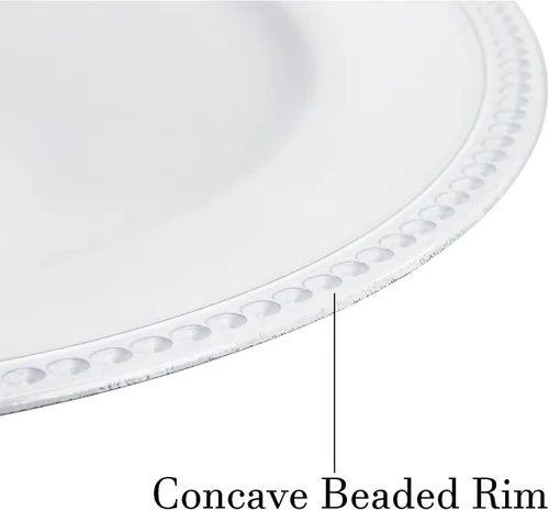 Vista 4 de Okllen Paquete de 12 platos de carga redondos de plástico, cargadores de cena de 13 pulgadas, platos decorativos con borde de cuentas, platos