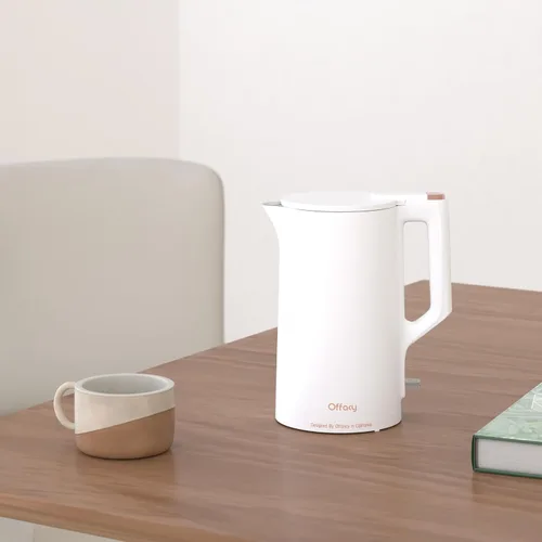 Vista 2 de Hervidor eléctrico, interior de acero inoxidable 304, sin BPA, caldera de agua caliente de doble pared de 1.5 L, tetera de 1500 W con apagado