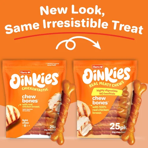 Vista 2 de Hartz Oinkies - Huesos masticables con pechuga de pollo real, golosinas para perros sin cuero crudo, masticables para perros altamente digeribles