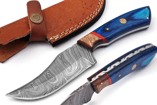 Cuchillo de caza de acero de Damasco hecho a mano personalizado para desollar Camping al aire libre - Cuchillo de caza de hoja fija con lazo de