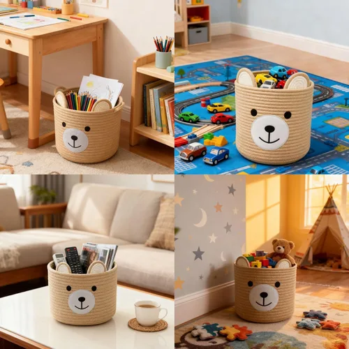 Vista 5 de Cesta de oso para guardería, canasta de baby shower, cestas de bebé para almacenamiento, canasta de lavandería, cestas de almacenamiento para niños