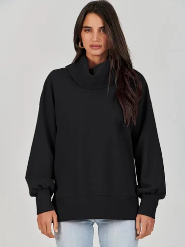 Vista 8 de Caracilia Sudadera de gran tamaño para mujer, cuello alto, manga larga, suéter de punto, sin botones, para otoño e invierno, ropa casual de moda