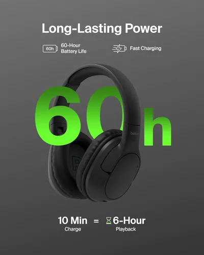 Vista 2 de Belkin SoundForm Surround Auriculares Bluetooth sobre la oreja – Auriculares con cancelación de ruido ambiental – Inalámbricos con 60H