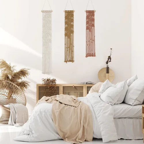 Vista 4 de EISKBC Juego pequeño de macramé para colgar en la pared, tapiz de macramé bohemio, tapiz de hilo tejido, arte de pared, decoración del hogar hecha a