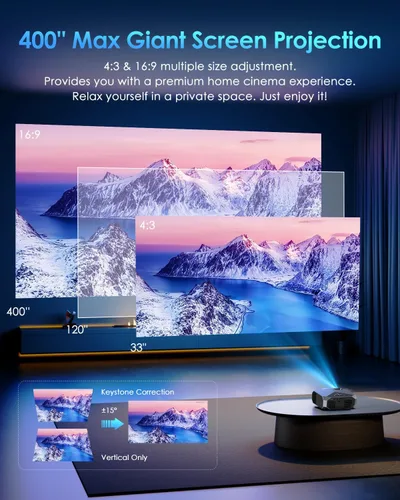 Vista 7 de YOWHICK Proyector 4K con WiFi y Bluetooth, 12000L Native 1080P Proyector de película portátil para exteriores, proyector de video inteligente, 50%