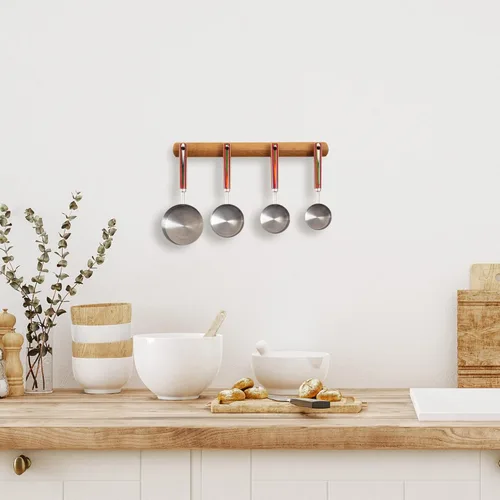 Vista 6 de Totally Bamboo Baltique Marrakesh Collection - Juego de 4 tazas medidoras de acero inoxidable con asas de madera para cocinar y hornear